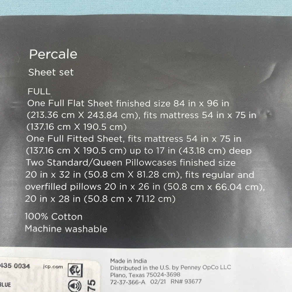 Home Expressions Sheet Set FULL Cameo Blue Cool Crisp 100% Cotton Percale